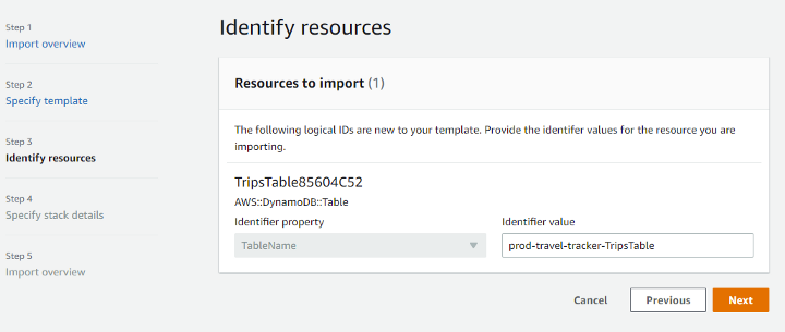 Screenshot of the identify resources page