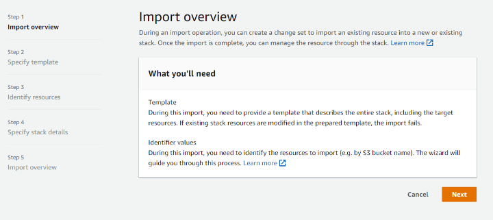 Screenshot of the import overview page