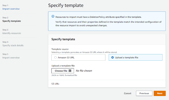 Screenshot of the specify template page