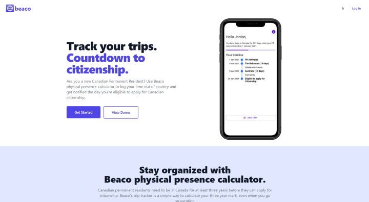 Screenshot of the Beaco Landing Page